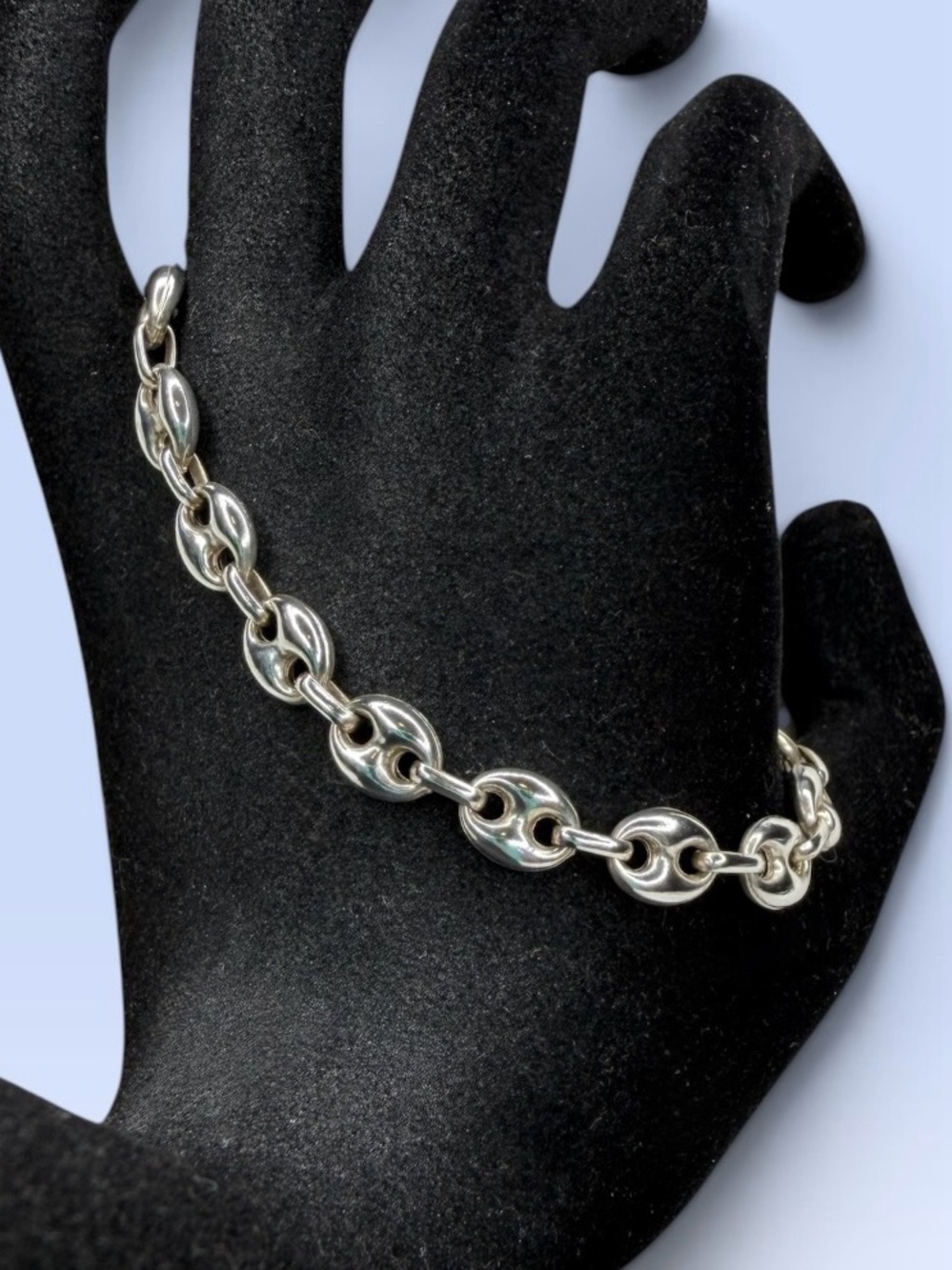 Vintage GLO Italian 925 Sterling Silver Puffed Mariner Link Bracelet